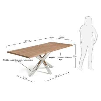 Argo oak veneer table with a distressed finish and stainless steel legs, 220 x 100 cm - sizes