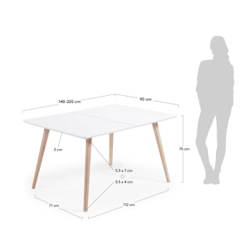 Eunice uitschuifbare tafel 140 (220) x 90 cm + tas - maten