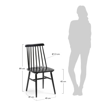 Krzesło Tressia z MDF i lakierowanego na czarno litego drewna kauczukowego - rozmiary