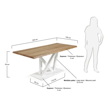 Table Nyc 220x100, epoxy blanc plateau chêne - dimensions