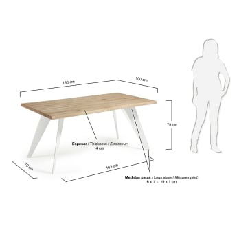 Table Koda 180 x 100 cm eopxy blanc et chêne naturel - dimensions