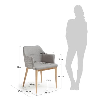 Krzesło Croft jasnoszare z nogami z litego drewna jesionowego - rozmiary