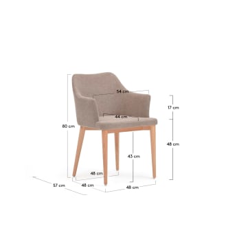 Καρέκλα Croft, καφέ chenille, πόδια σε μασίφ ξύλο οξιάς - μεγέθη