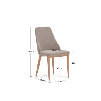 Chaise Rosie en chenille marron et pieds en bois de frêne naturel - dimensions