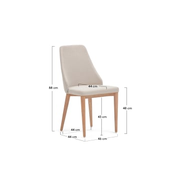 Καρέκλα Rosie, μπεζ chenille, πόδια σε μασίφ ξύλο οξιάς σε φυσικό φινίρισμα - μεγέθη