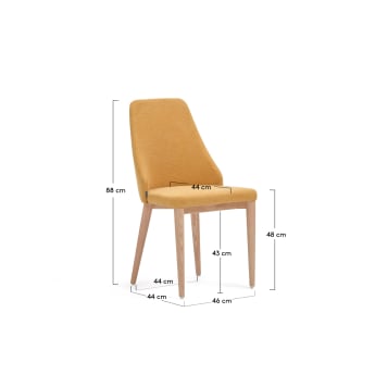 Chaise Rosie en chenille moutarde et pieds en bois de frêne naturel - dimensions