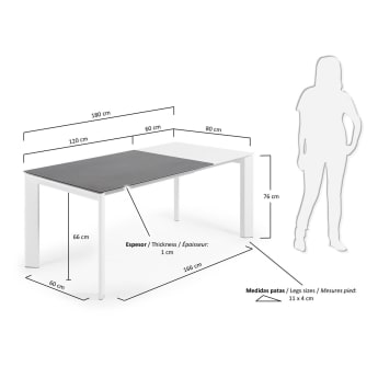 Axis 120 (180) cm white legs - sizes