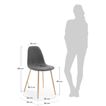 Cadeira Yaren cinza-escuro e pernas de aço efeito madeira - tamanhos