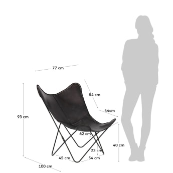 Black leather Fly armchair - sizes