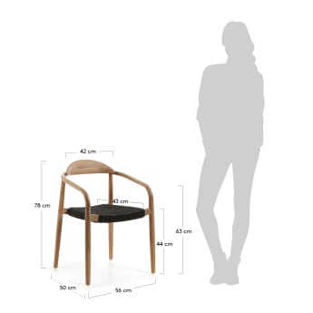 Krzesło sztaplowane Nina z litego drewna akacjowego i czarnej liny FSC 100% - rozmiary