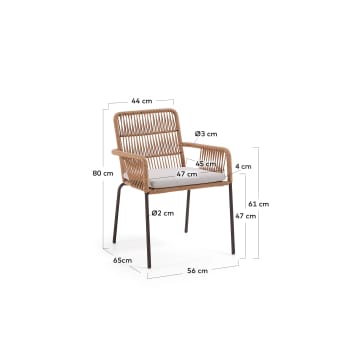 Samanta stackable chair made from beige cord and galvanised steel legs. - sizes