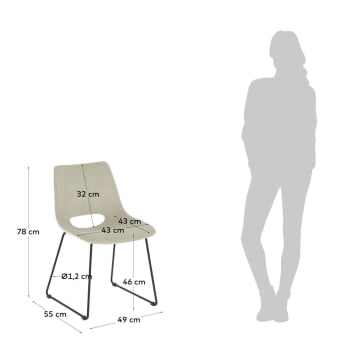 Krzesło Zahara beżowy sztruks i stalowe nogi czarne wykończenie - rozmiary
