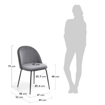 Cadeira Ivonne veludo cinza - tamanhos