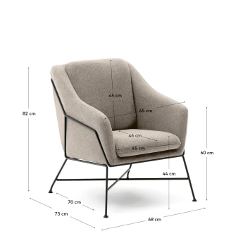 Brida armchair in beige and steel legs with black finish - sizes