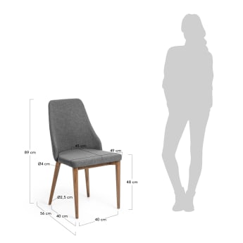 Chaise Rosie gris foncé et pieds en bois de frêne massif foncé - dimensions