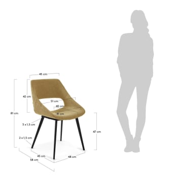 Krzesło Hest musztardowe i stalowe nogi z czarnym wykończeniem - rozmiary