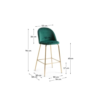 Green velvet Ivonne stool height 65 cm - sizes