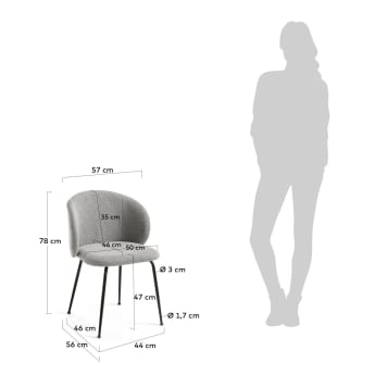Cadeira Minna cinza-claro e pernas de aço com acabamento preto - tamanhos