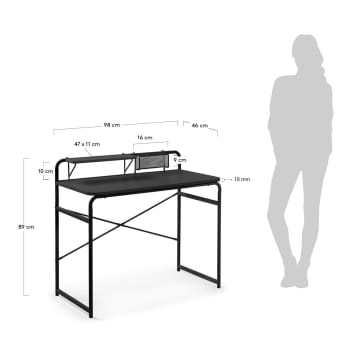 Foreman Schreibtisch aus Melamin schwarz und Stahlbeine mit schwarzem Finish 98 x 46 cm - Größen