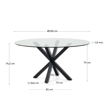 Argo runder Glastisch mit Stahlbeinen mit schwarzem Finish Ø 150 cm - Größen