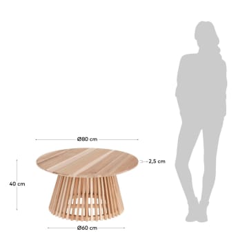 Mesa de centro Jeanette de madera maciza de teca Ø 80 cm - tamaños