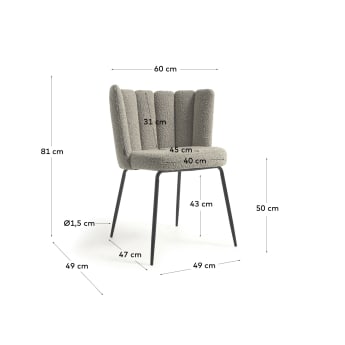 Krzesło Aniela jasnoszare boucle i czarne metalowe nogi FR - rozmiary
