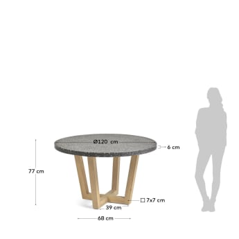 Table ronde Shanelle en terrazzo noir et bois d'acacia massif Ø 120 cm - dimensions