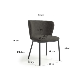 Cadeira Ciselia pelo efeito cordeiro preto e aço preto FR - tamanhos