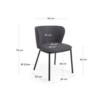 Ciselia chair in dark grey chenille and black steel - sizes
