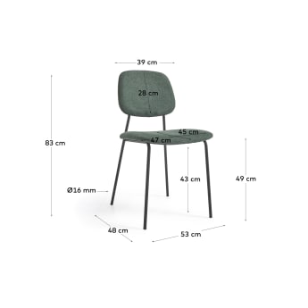 Benilda stapelbarer, dunkelgrüner Stuhl mit Eichenfurnier und Stahl mit schwarzem Finish FR - Größen