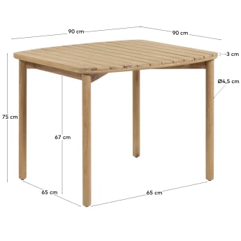 Stół Sheryl z litego drewna eukaliptusowego 90 x 90 cm FSC 100% - rozmiary