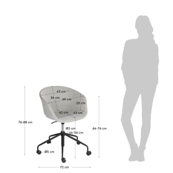 Krzesło biurowe Yvette jasnoszare - rozmiary