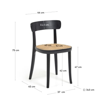 Cadira Romane fusta de faig acabat negre i xapa de freixe i rotang - mides