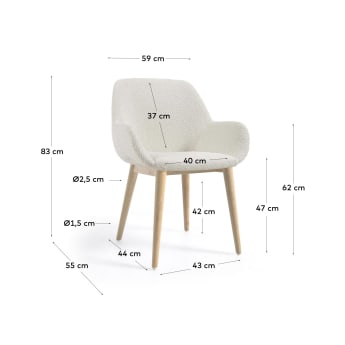 Cadeira Konna pelo efeito cordeiro branco e pernas madeira maciça de freixo natural FR - tamanhos