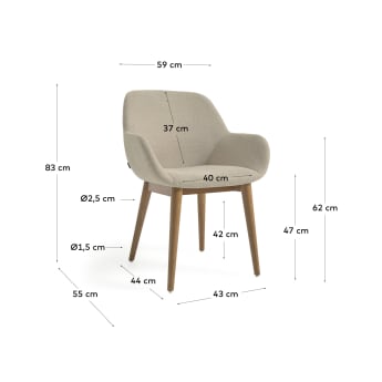 Krzesło Konna beżowe i nogi z litego drewna jesionowego ciemne wykończenie FR - rozmiary