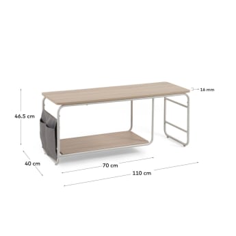 Yamina melamine TV stand with steel in a white finish, 110 x 46 cm - sizes