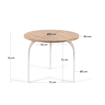 Tavolo rotondo Cailin in legno massello acacia con gambe acciaio bianco Ø 90 cm FSC 100% - dimensioni