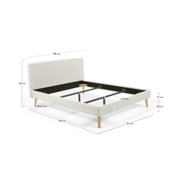 Dyla bed in white bouclé, with solid beech wood legs for a 160 x 200 cm mattress - sizes