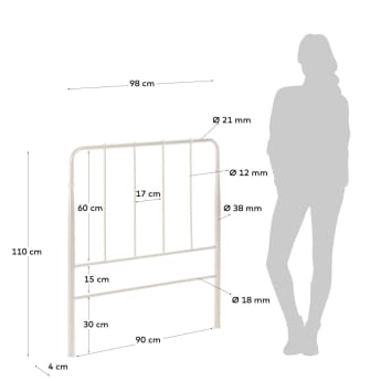 Tête de lit Naomi en métal finition blanche pour lit de pour lit de 90 cm2 - dimensions