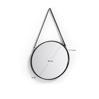 Specchio Raintree in MDF e pelle sintetica nera Ø 50 cm - dimensioni