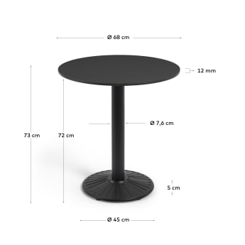 Τραπέζι εξωτερικού χώρου Tiaret, στρογγυλό, μαύρο με μεταλλική μαύρη βάση, Ø68εκ - μεγέθη