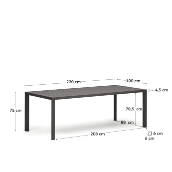 Table de jardin Culip en aluminium finition grise 220 x 100 cm - dimensions