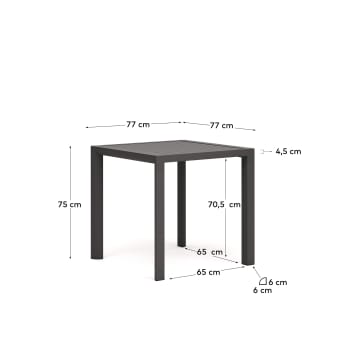 Table de jardin Culip en aluminium finition grise 77 x 77 cm - dimensions