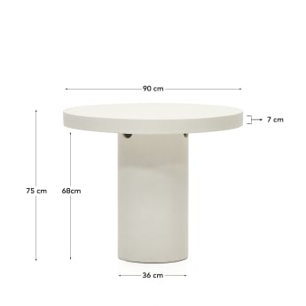 Aiguablava ronde tafel in wit cement, Ø 90 cm - maten