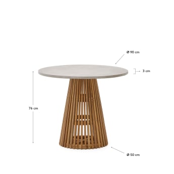 Table ronde d'extérieur Alcaufar en bois de teck et ciment gris Ø 90 cm - dimensions