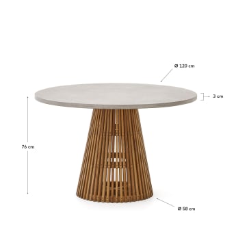 Alcaufar round outdoor table made of solid teak wood and grey cement Ø 120 cm - sizes