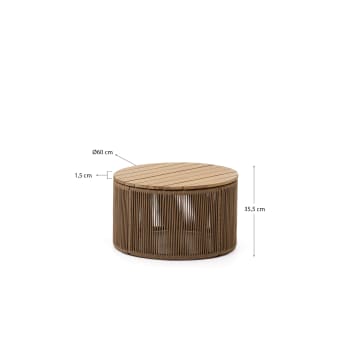 Dandara coffee table made of steel, beige cord and solid acacia wood, Ø60 cm FSC 100% - sizes