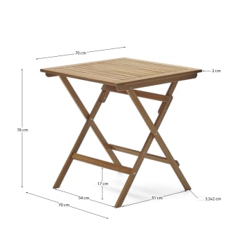 Tavolo pieghevole da esterno Sadirar in legno massello di acacia 70 x 70 cm FSC 100% - dimensioni