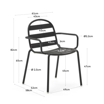 Krzesło sztaplowane ogrodowe Joncols z aluminium z szarym wykończeniem - rozmiary