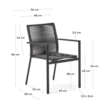 Cadira d'exterior Culip de corda i alumini gris - mides
